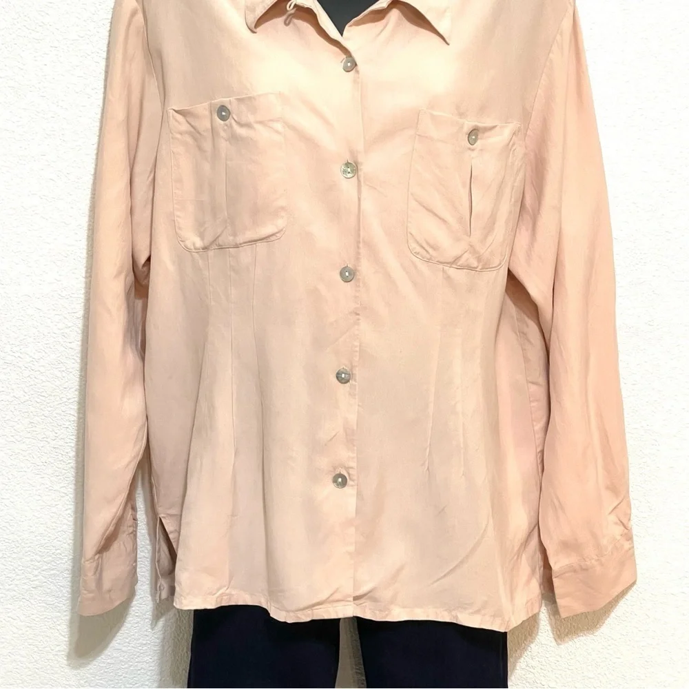 Edward Woman 100% SILK Light Salmon Long Sleeve Button Shirt Size XL - Picture 3 of 12